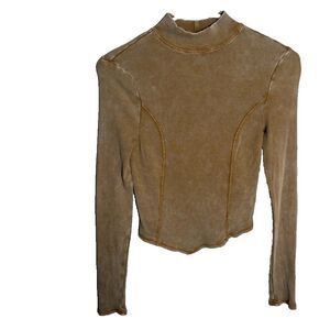 Gilded Intent Blouse Women's Small Brown Cropped Ribbed Mock Neck Top Casual